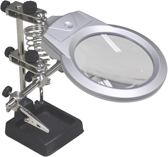 Loupe 90mm Articulé sur Support avec Repose Fer à Souder, 2 Bras