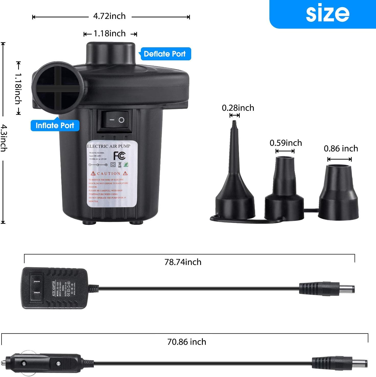 Air Pump for Air Mattress, Air Mattress Pump for Inflatables, Quick Fill Inflator Deflator Air Pump Perfect for Outdoor Camping Inflatable Boat Blow Up Pool Water Toy Car Air Bed: Sports & Outdoors