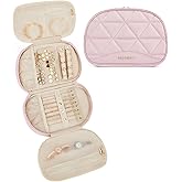 BAGSMART Travel Jewelry Case Jewelry Organizer Storage Roll Rings Necklaces Earrings Bracelets Brooches Watch Large Portable Light Pink
