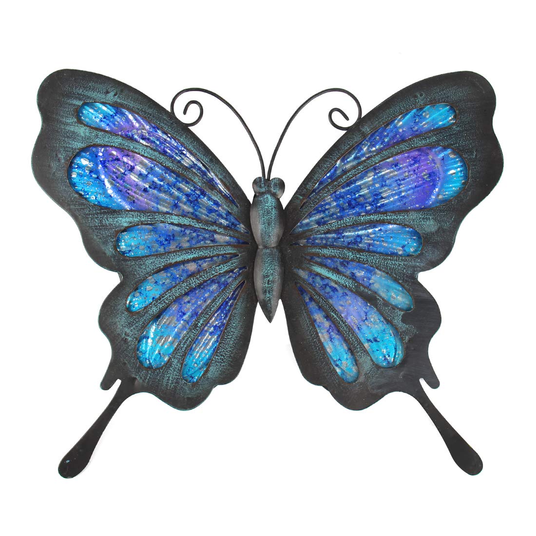 HONGLAND Garden Wall Art Metal Dragonfly Wall Decor Glass Outdoor Wall Art Hanging Garden Decorations for Living Room (Blue-1Pcs)