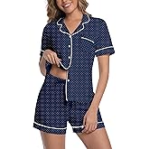CONOMAX Pajamas for Women Set Bamboo Viscose Button Down Pjs Soft Cooling 2 Piece Lounge Sets Short Sleeve Pajama Set S-5XL