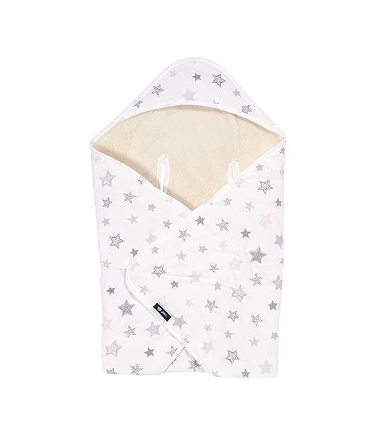 Alvi Baby Reisedecke Exclusiv | Baby Einschlagdecke 80cmx80cm | Babydecke mit integrierter Mütze | Babyhörnchen atmungsaktiv 