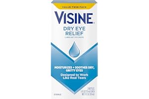 Visine Dry Eye Relief Lubricant Eye Drops to Moisturize and Soothe Irritated, Gritty and Dry Eyes, Designed to Work Like Real Tears, Polyethylene Glycol 400, 0.5 fl. oz, 2 Pack