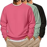 August Alley 3 Packs Mens Big and Tall Sweatshirts Long Sleeve Crew Neck Pullover Shirts Lightweight Casual Basic Tops