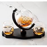 Verolux Whiskey Globe Decanter Set with 2 Etched Globe Glasses in Gift Box - Home Bar Accessories for Liquor, Whiskey, Brandy, Gin, Rum, Tequila, Vodka, and Brandy