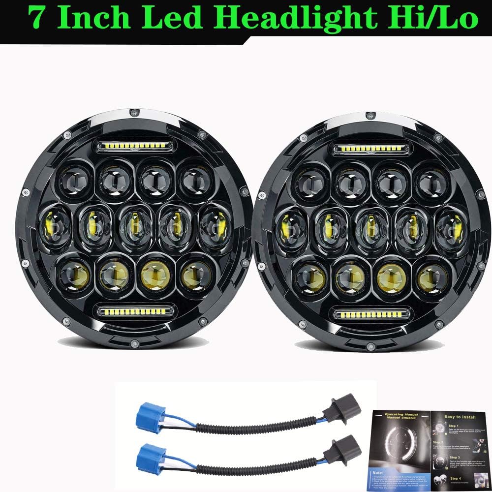 Ricoy DOT Approved,7 Inch Round 75W LED Projector Headlight with DRL for Jeep Wrangler JK TJ LJ CJ Land Rover 90/110 davidson Motorcycle(Pack of 2)