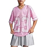 WDIRARA Girl's Number Graphic Jersey Shirts Short Sleeve V Neck Tees Oversized T-Shirt Tops