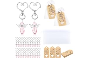 GWHOLE Angel Keychains with White Organza Bags & Gift Tags for 30 Guests, Baby Shower Guest Gifts Baptism Favors Wedding Favors for Guests, Pink