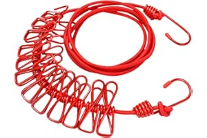 ALINNA Retractable Portable Clothesline, Travel Clothesline with 12 Clothespins for Indoor Laundry Drying, Outdoor Camping Accessories (Red)