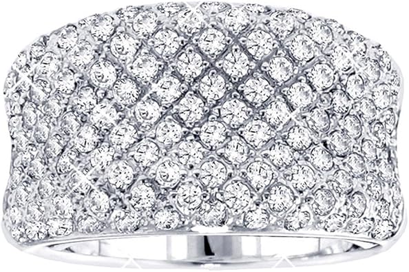 VIP Jewelry Art 2.00 CT TW Pave Set Concave Diamond Anniversary Ring in 14k White Gold