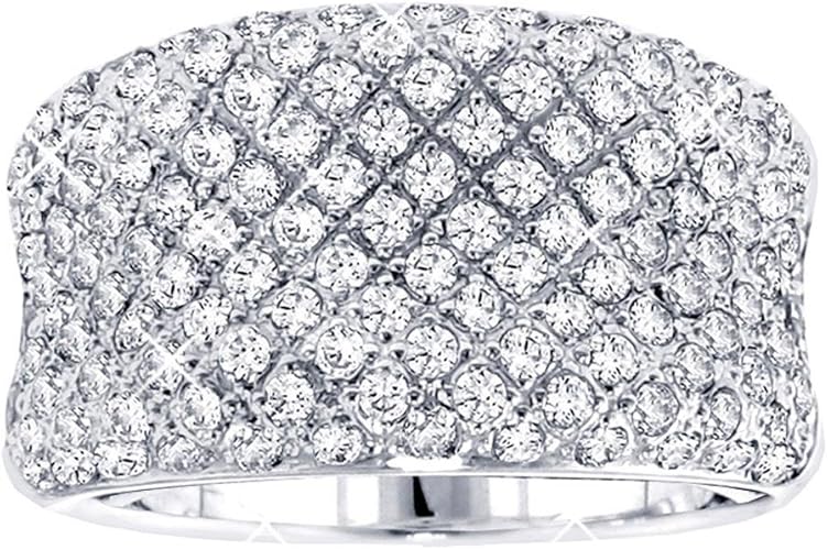 VIP Jewelry Art 2.00 CT TW Pave Set Concave Diamond Anniversary Ring in 18k White Gold
