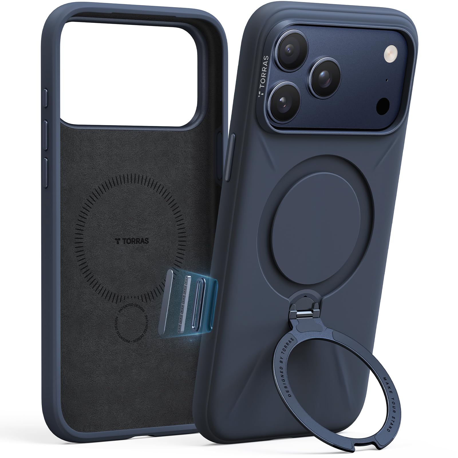 Photo 1 of TORRAS Q3 Silicone for iPhone 17 Pro Max Case with Stand, Fit for MagSafe, Liquid Silicone Soft Cozy Grip, 360 Spin Stand, Camera Control, Protective Case for iPhone 17 Pro Max Silicone, Deep Blue