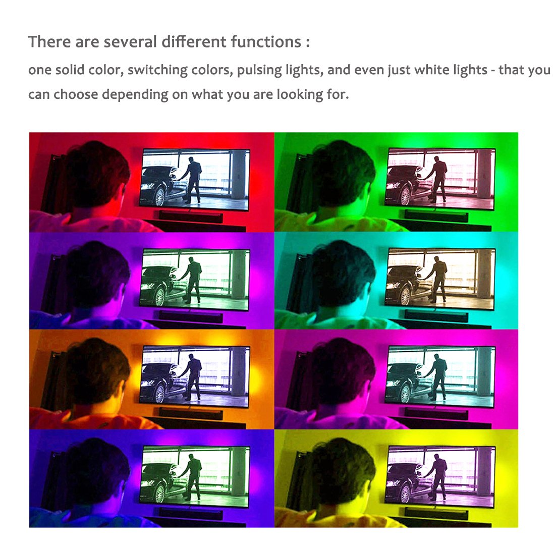 TV Colorful Backlight,USB LED Lighting Strip for Bias Lighting HDTV,Flexible Neon LED Lights 6.5ft/2M with Remote Control Decorate for Desktop PC,Tender Light Background Lighting Kit