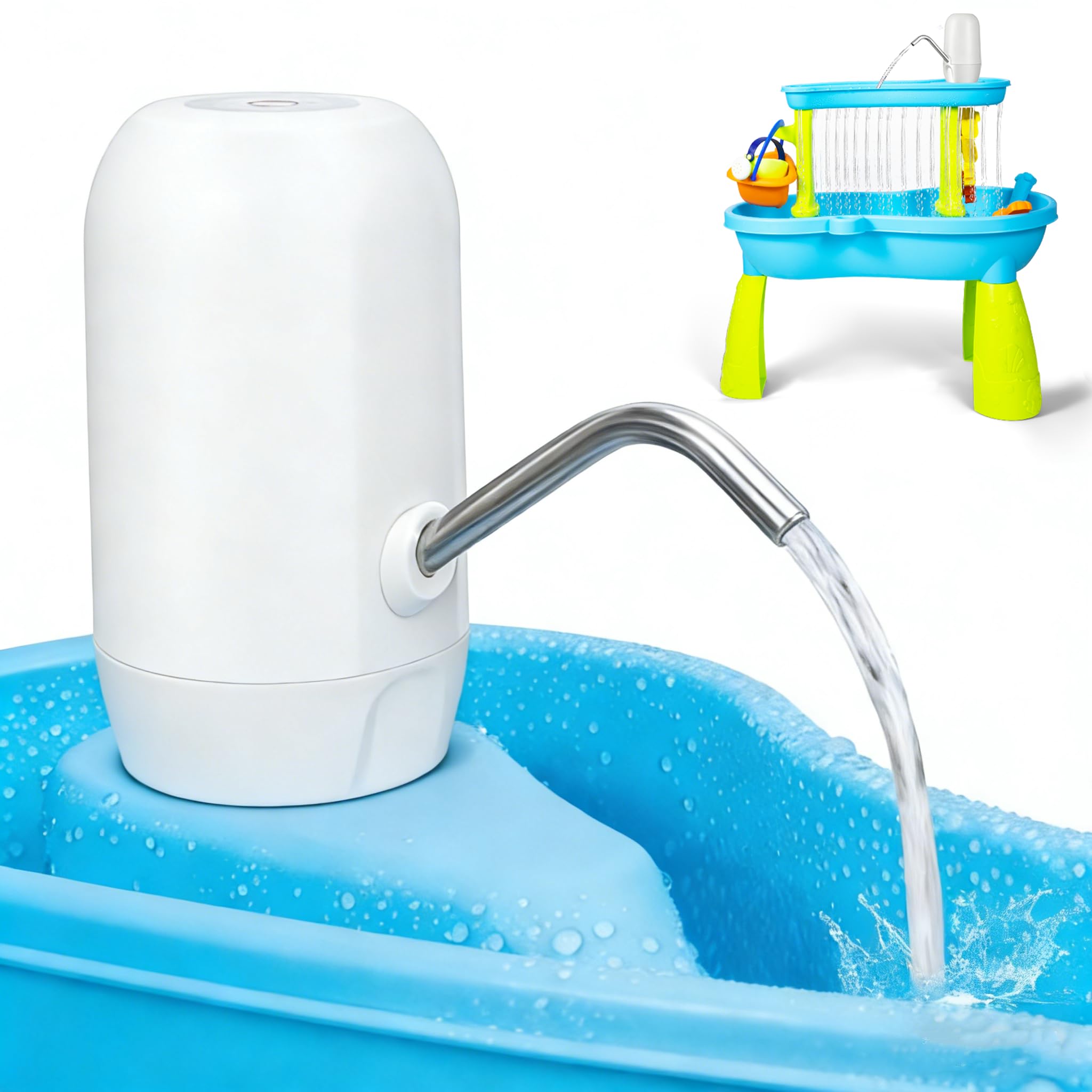 Katroiy Water Table Pump, Kids Water Pump for Table, 3 Hours of Non-Stop Work Water Table Accessories Water Pump for Fun Summer Outdoor Water Toys Outside Water Play (White)