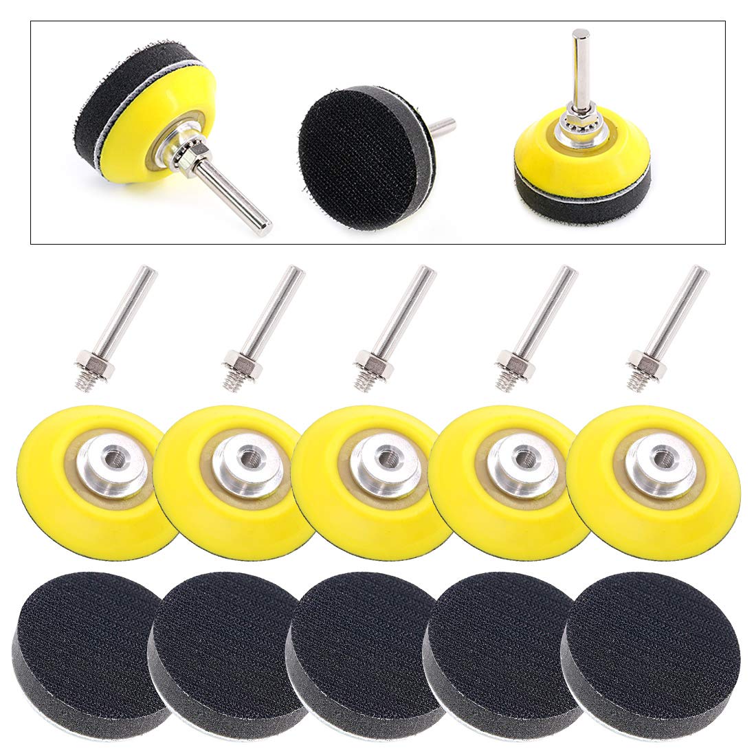 Swpeet 10Pcs 2 Inch (50mm) Sanding Discs Pad Kit, Including 5Pcs 1/4" Shank Drill Attachment Backing Pads and 5Pcs Soft Foam Layer Buffering Pad for Hook and Loop Sanding Pad Drill Grinder