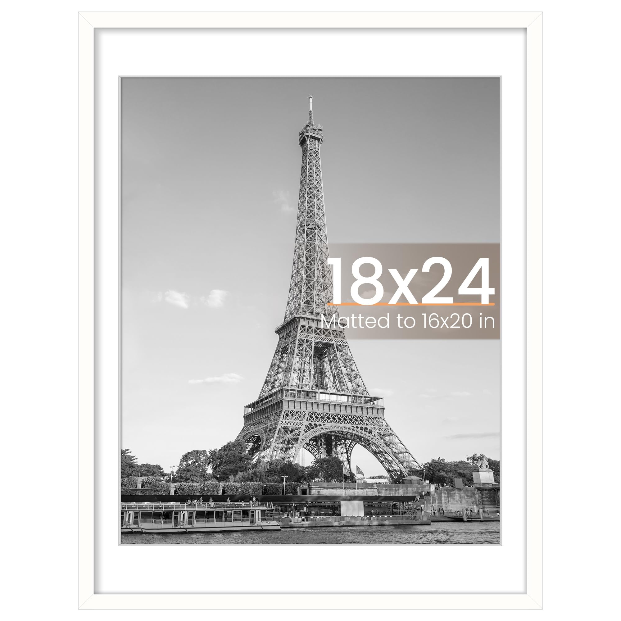 Photo 1 of upsimples 18x24 Picture Frame, Display Pictures 16x20 with Mat or 18 x 24 Without, Wall Hanging Poster Frames, White, 1 Pack