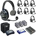 Eartec HUB8S Ultralite Full Duplex Wireless Headset Communication System for 8 Users – 8 Single Ear Headsets, HUB Transceiver with SolidSignal Cleaning Wipes Bundle