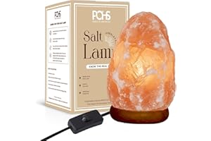 POHS 7 Inches,4-5 lbs, 100% Authentic Natural Himalayan Pink Salt Lamp, Hand Crafted Wooden Base, with on & Off Switch