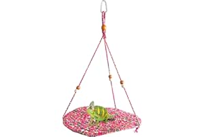 NUFIWRA Reptile Hammock Swing Bed, Cute Lizard Swing Toy for Bearded Dragon, Leopard Gecko, Birds, Parrots, Rats and Other Small Pets (Colorful Red)
