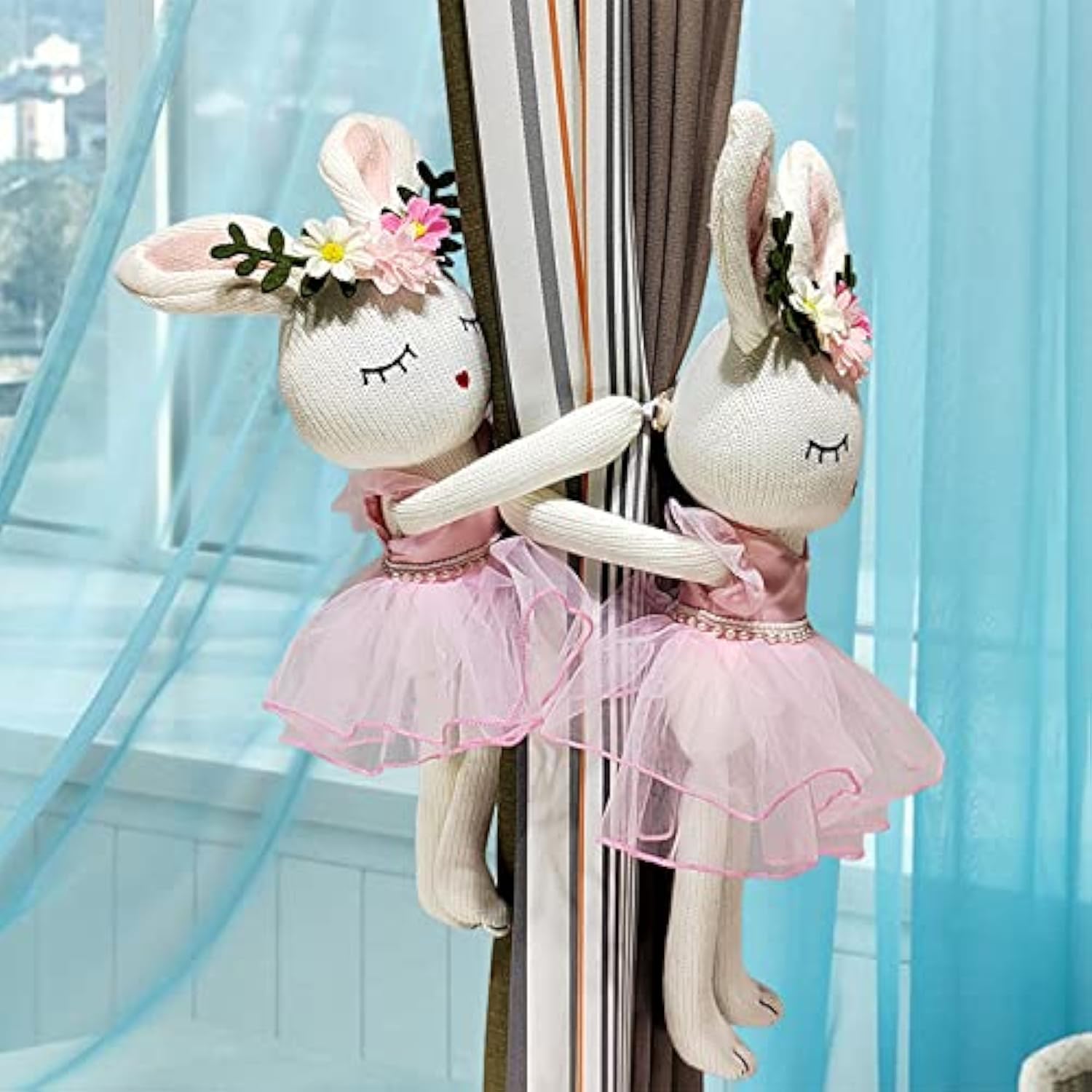 2Pcs Cartoon Curtain Buckle Tieback Animal Strap Hook Clip Tie back for Kids Child Nursery Room Window Decorations (Pink Rabbit), M