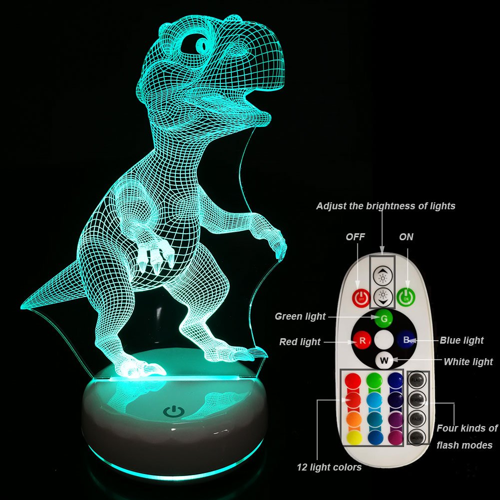 LED Dinosaur Night Light Lamp,Rechargeable Dimmable Night Light with Luminous White Base for Kids/Adults,Colors Changing by Touch Or Remote Control(No Battery in The Remote) (Cute Dinosaur)