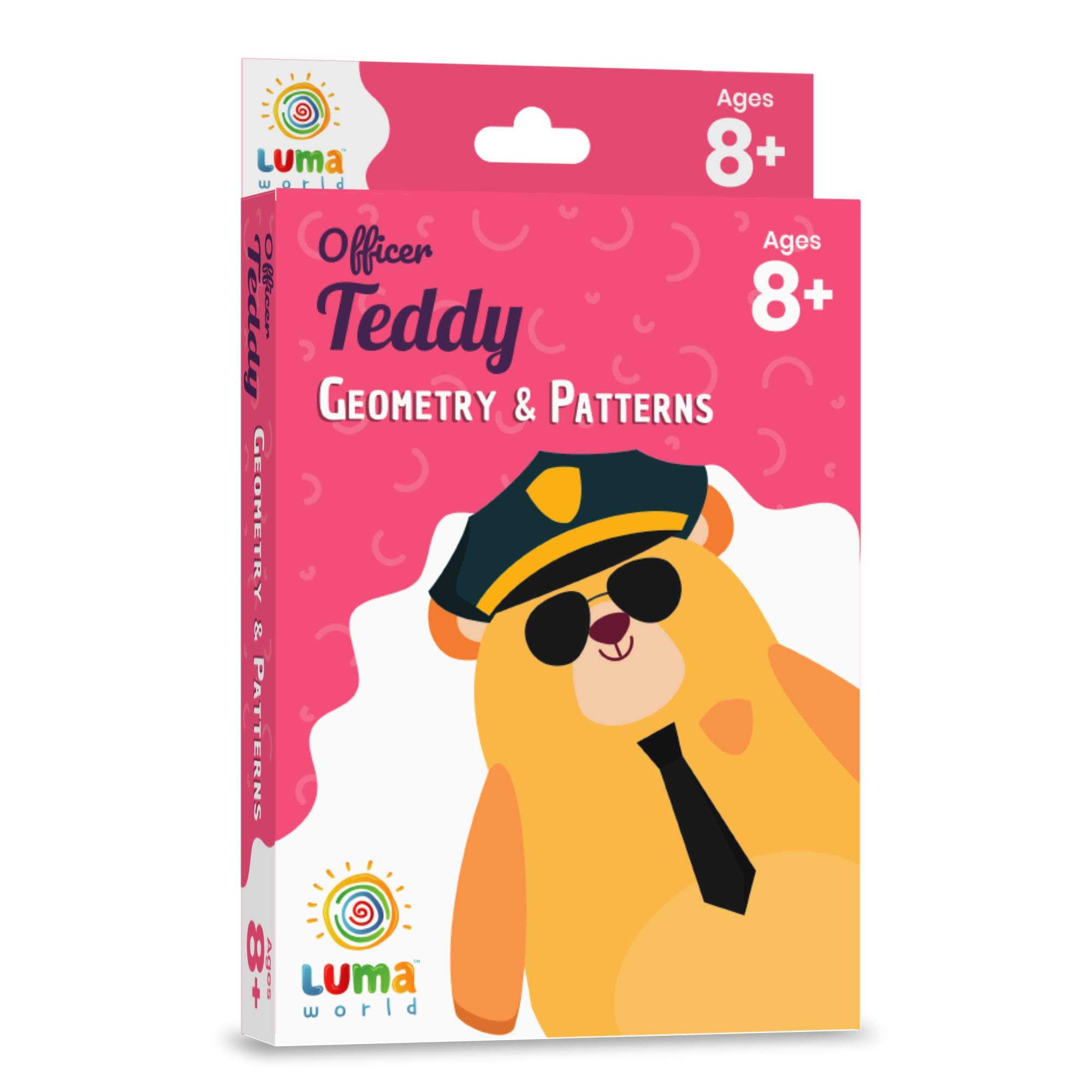 LUMA WORLD ADD LIFE TO LEARNING Officer Teddy Educational Game-Based Math Flash Cards with Magic Glass for 8+ Years to Learn Standard 3 Geometry and Patterns, Set of 50
