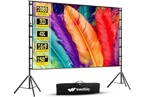 Projector Screen with Stand, Wootfairy 150 inch Portable and Foldable Projection Screen 4K HD 16:9 Rear Front Wrinkle-Free Movie Screen with Carry Bag for Indoor Outdoor Home Theater Backyard Cinema
