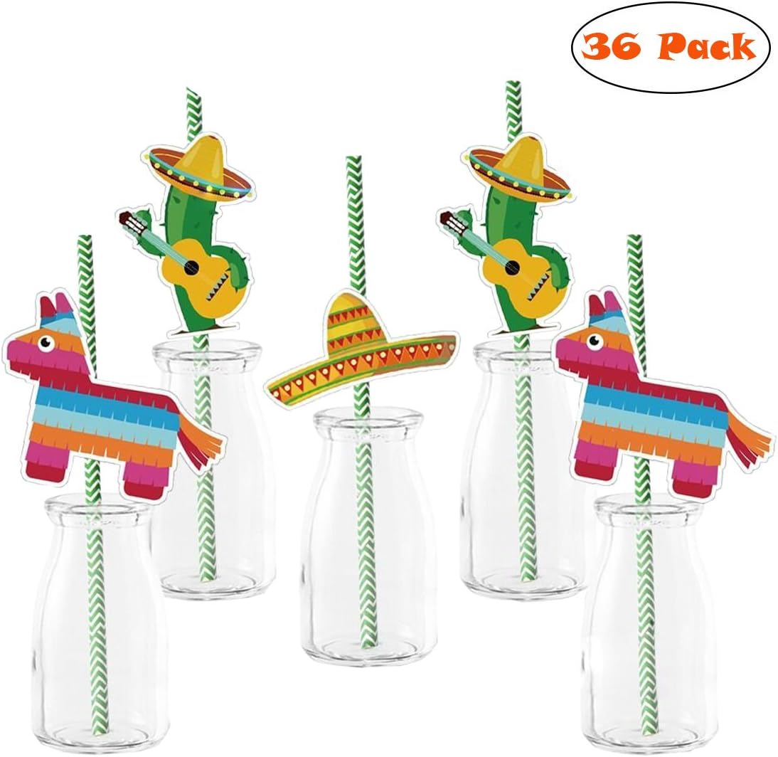 36 Pcs Mexican Hat Paper Straw Decor Fiesta Horse Cactus Party straws-FIESTA Cinco de MAYO Party MEXICAN HATS DECOR Decorations