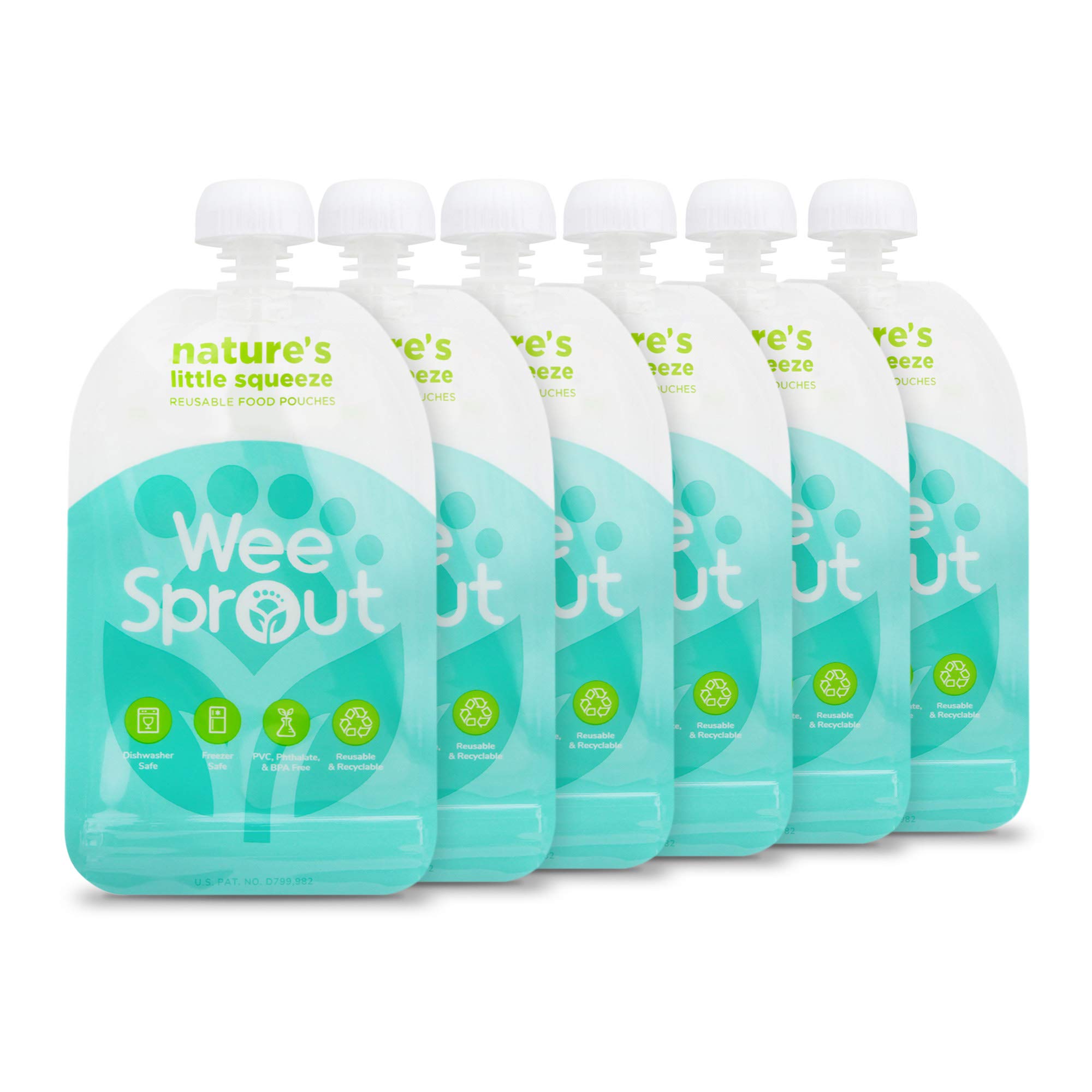 WeeSprout Double Zipper Reusable Food Pouches (Blue, 3.4 fl oz)