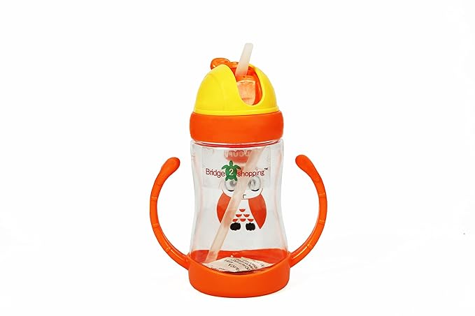 Bridge2shopping Baby Water Bottle with Drinking Straw (Orange)