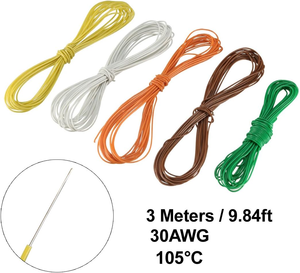 sourcing map 5 Pcs Wrapping Wire Tin Plated Copper Wire PCB Wires Cable P/N DM-30-1000 30 AWG 3 Meters Length for Eletronic Test - Image 3