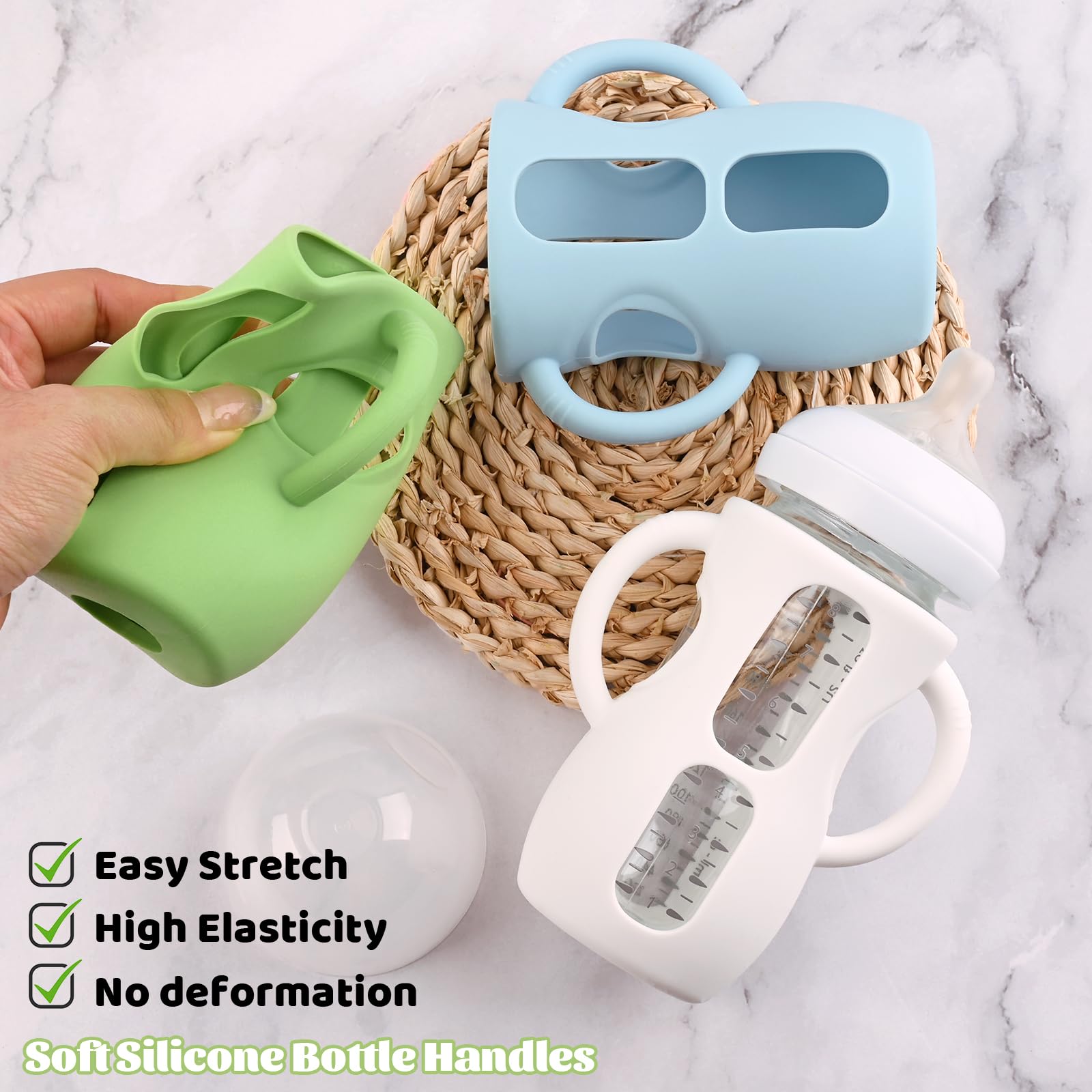 3 Pack Silicone Sleeves for Avent Natural Glass Baby Bottles, Anti Breakage Baby Bottle Holder with Handles, Compatible Philips Avent Glass Natural Baby Bottle 8 oz