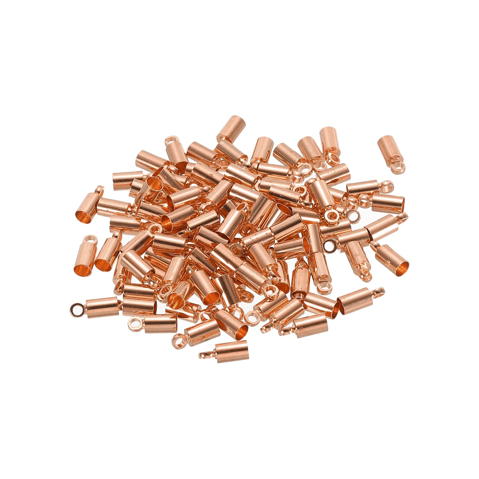 PATIKIL 100Pcs Cord End Caps 2.8mm End Cap Barrel Beads Kumihimo End Caps Brass for Leather Cord, Tassels, Jewelry Making 3.5mm Length Rose Gold