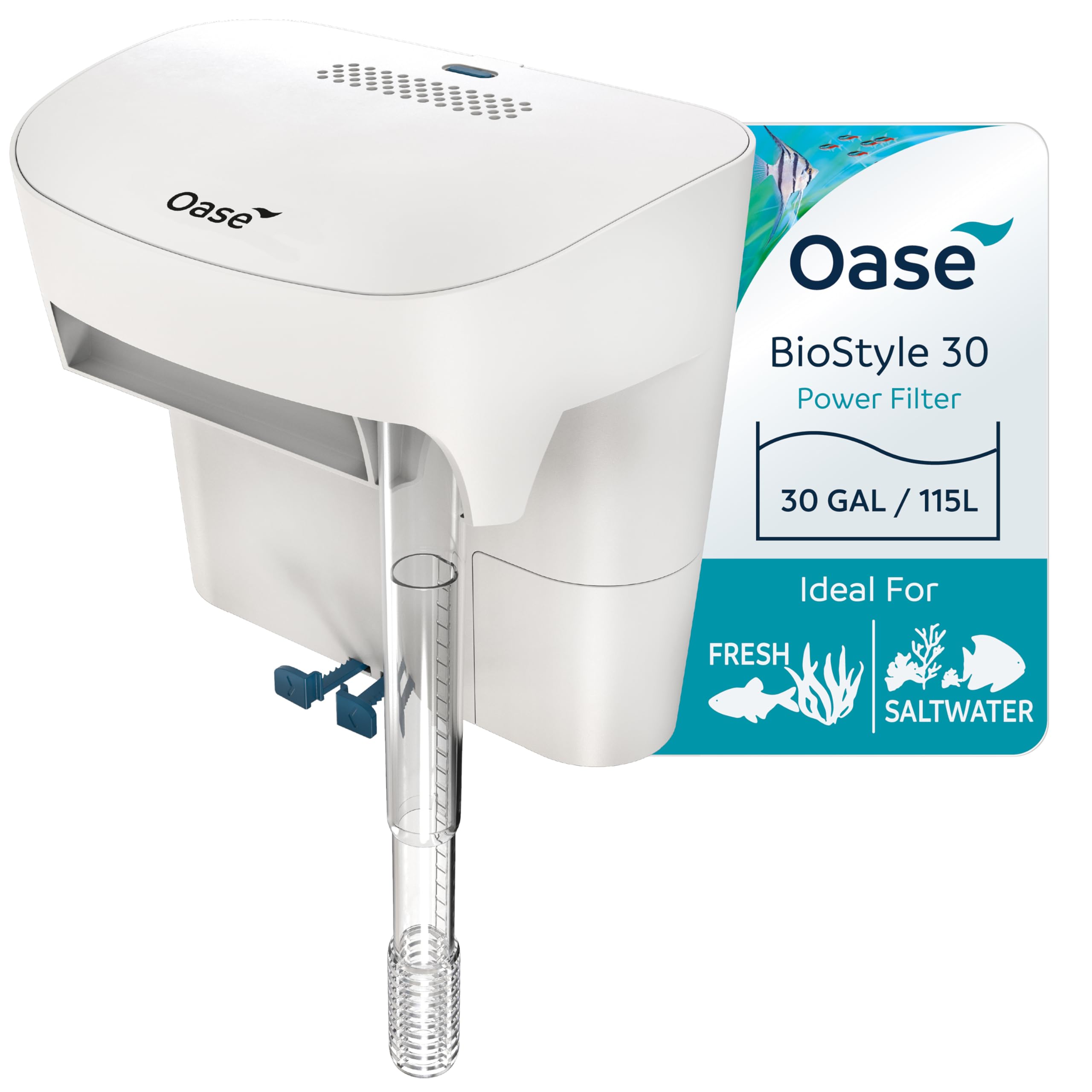 OASE BioStyle Power Filter for Aquariums up to 30 gallons, Multi-stage Filtration, Easy Maintenance, Quiet Hang on Back Filter, White
