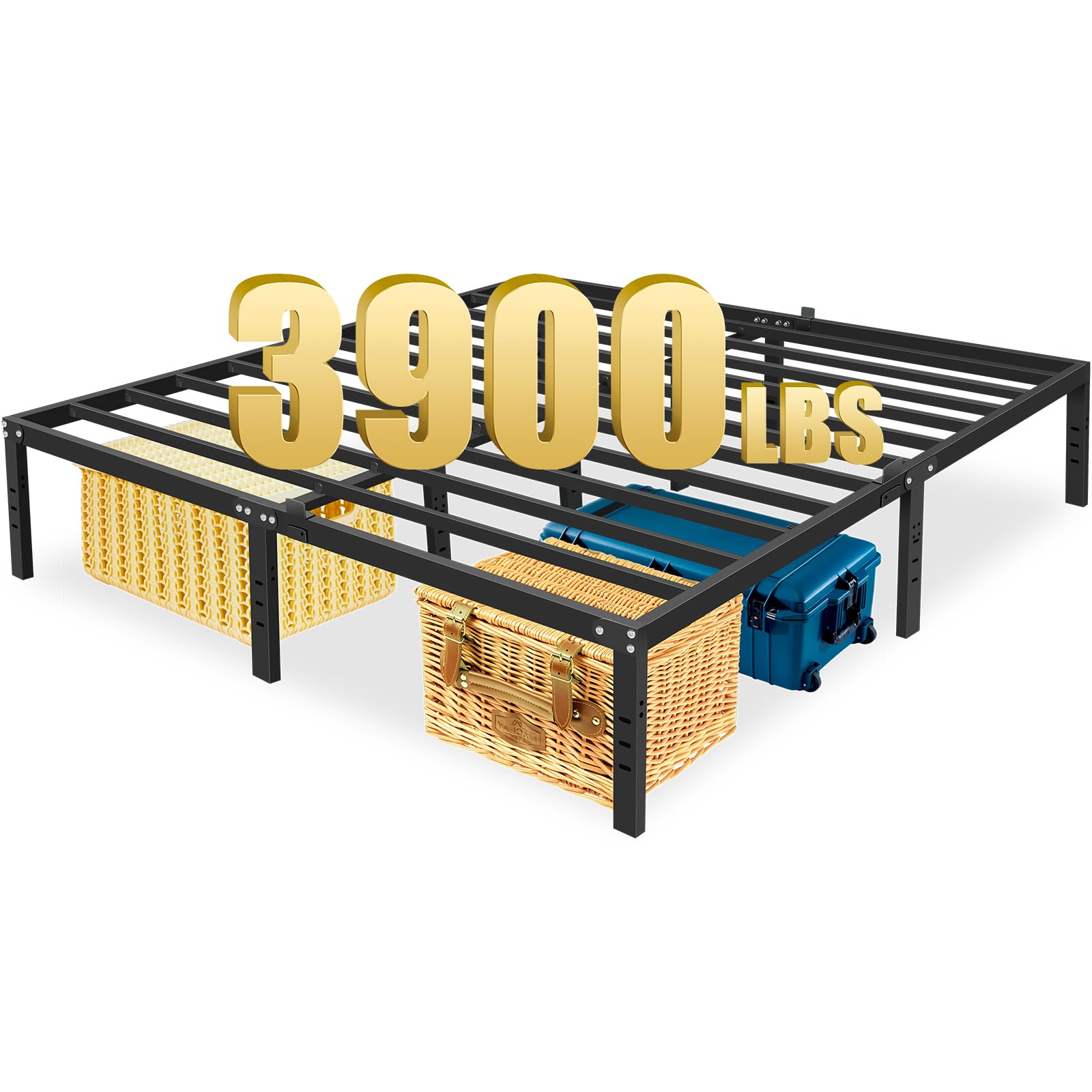 Photo 1 of DOFIMATE 16 inch High Mental Queen Bed Frame with Headboard Hole,3900LBS Heavy Duty Steel Slats Queen Bed Frame No Box Spring Needed Platform Noise-Free Easy Assembly