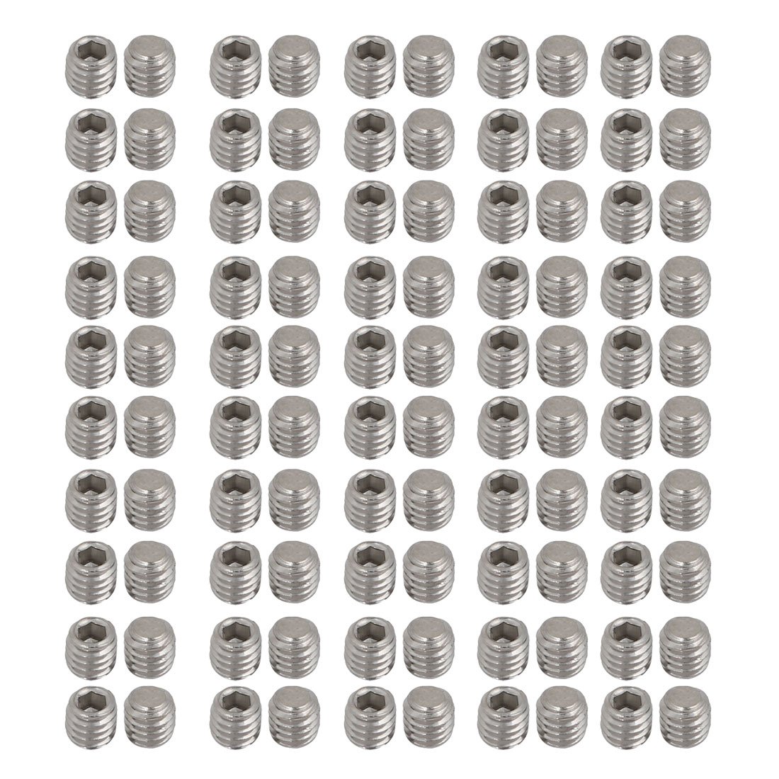 Sourcingmap M4x4mm Metric 304 Stainless Steel Hex Socket Set Flat Point Grub Screws Silver Tone for Towel Rack Door Knob 100pcs
