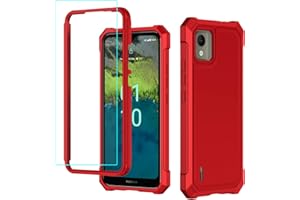 Aulzaju for Nokia C110 Case,Nokia C110 Phone Case with Screen Protector Front Back Full Body Heavy Duty Protecitve Soft TPU Cover for Nokia C110 N156DL (Red)