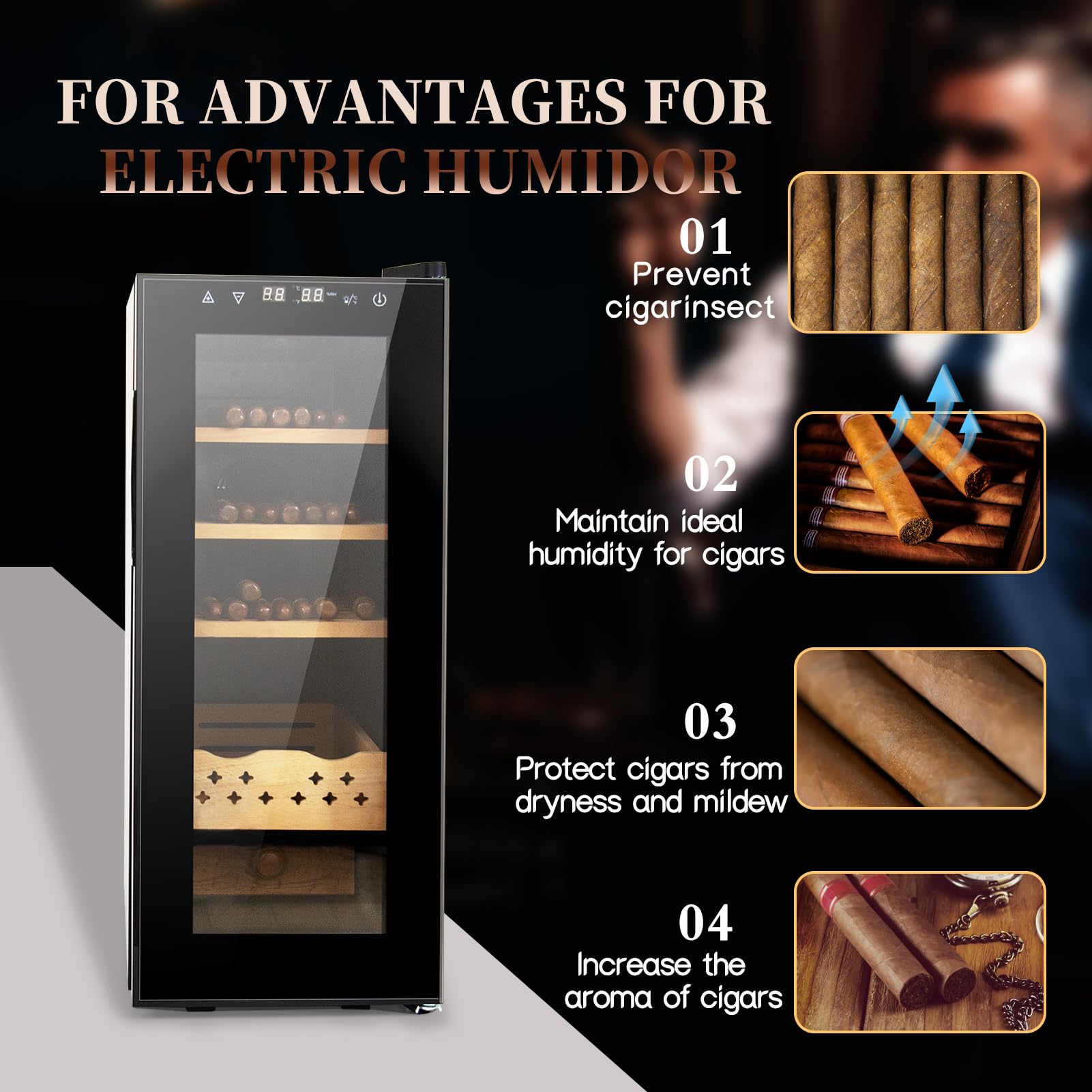 50L Cigar Humidor with Temperature Control & Cedar Shelves