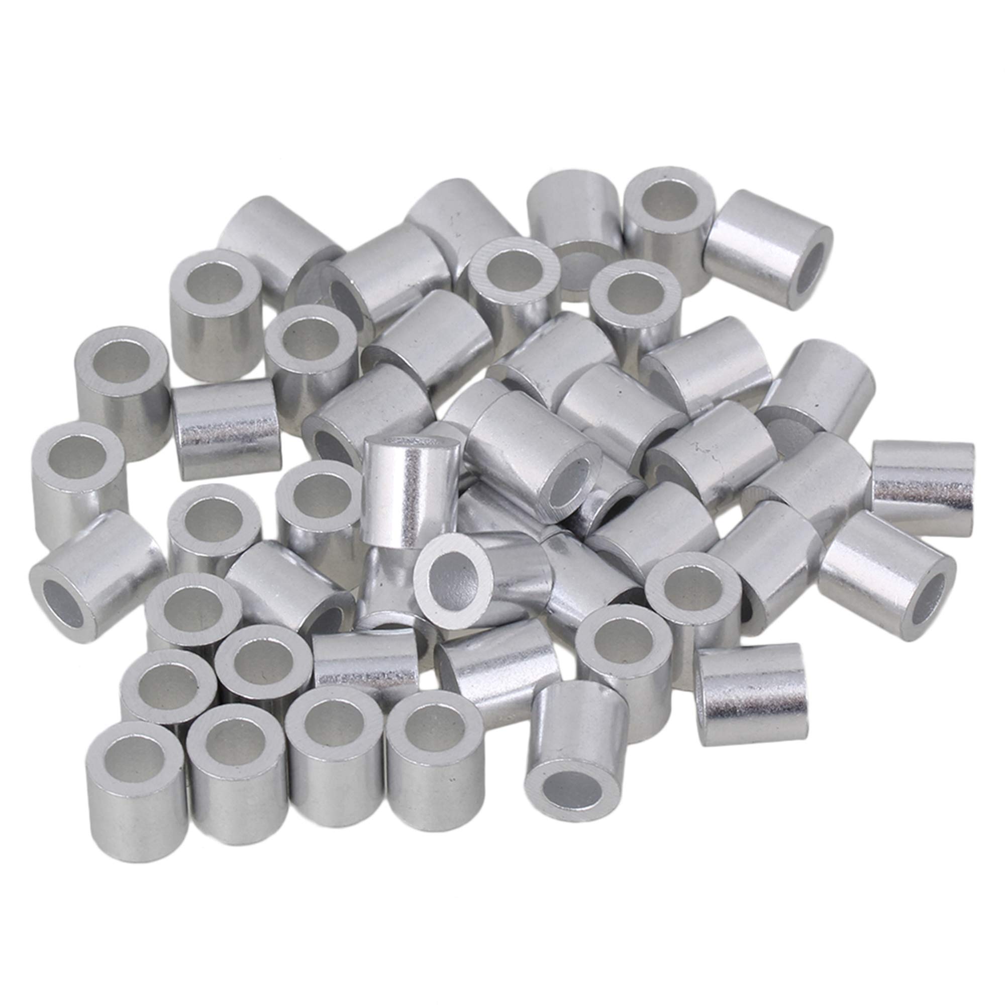 BQLZR 4mm Round Holes Silver M4 Ferrules Aluminum Crimping Loop Sleeve for Wire Rope Pack of 50