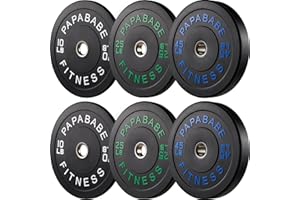 Papababe Weight Plates, 2-Inch Weights Plates Set, Floor Protective Rubber Weight Plates, 10-600lbs Bumper Plates for Barbell Strength Training & Weightlifting (Single/Pair/Full Set)