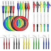 Goupchn Back Probe Kit 30PCS Banana Plug to Copper Alligator Clip Automotive Test Leads Set with Alligator Clips, Wire Piercing Probes, 15PCS 30V Back Probe Pins for Car Repairing Diagnostic 5 Colors