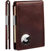 LORZOR Mens Genuine Leather Wallet - AirTag Wallet for Men with Money Clip Slim Front Pocket RFID Blocking Card Holder, Minimalist Wallet Bifold with Present Box (Airtag Not Included)