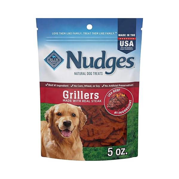 BLUE BUFFALO NUDGES GRILLERS NATURAL DOG TREATS, MADE IN THE USA WITH REAL STEAK, 5-OZ BAG