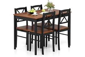 Giantex 5-Piece Dining Table Set for 4, Rectangular Kitchen Table & 4 Chairs with Rubber Wood Legs, Cross Backrest, Space-Saving Mid Century Modern Dinette Set for Dining Room, Breakfast Nook, Dinner