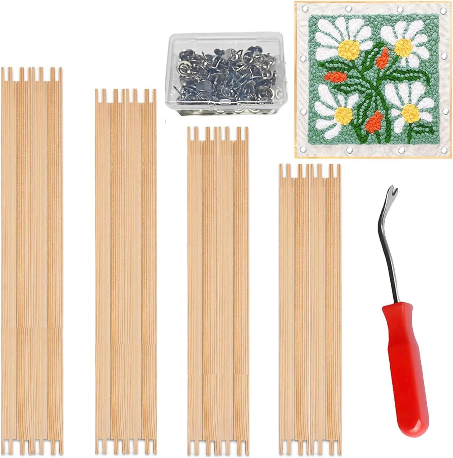 Photo 1 of 16 Pcs 4 Sets Stretcher Bars for Needlework Canvas Stretcher Bars 10 Different Size Combinations Embroidery Stretcher Bars for Cross Stitch Frame Set with Thumbtack and Remover Tool(Large Size) (16)