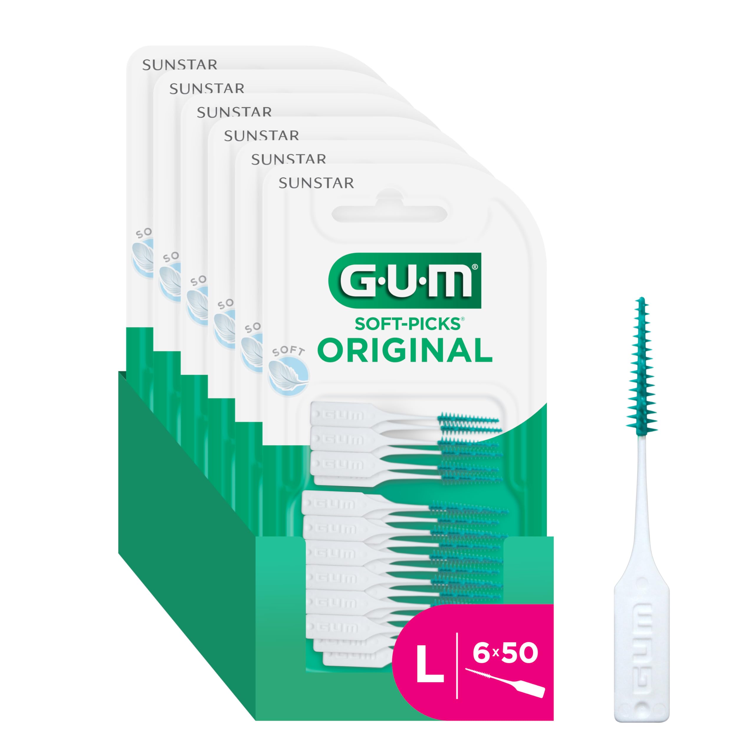 GUM Soft-Picks Original Interdental Cleaners | Teeth Cleaning and Plaque Removal | 6 x 50 Pieces (Size L: ISO 2 - ISO 3-5, 1.1-1.8 mm)