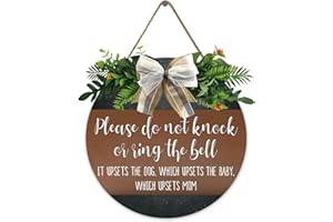 FENARENES Sleeping Baby Protective Dogs Plsease Do Not Knock or Ring the Doorbell - Round Wooden Door Hanger for Nursery Front Door Door Knob Decor Living Room Sign Wall Decor 12x12Inch