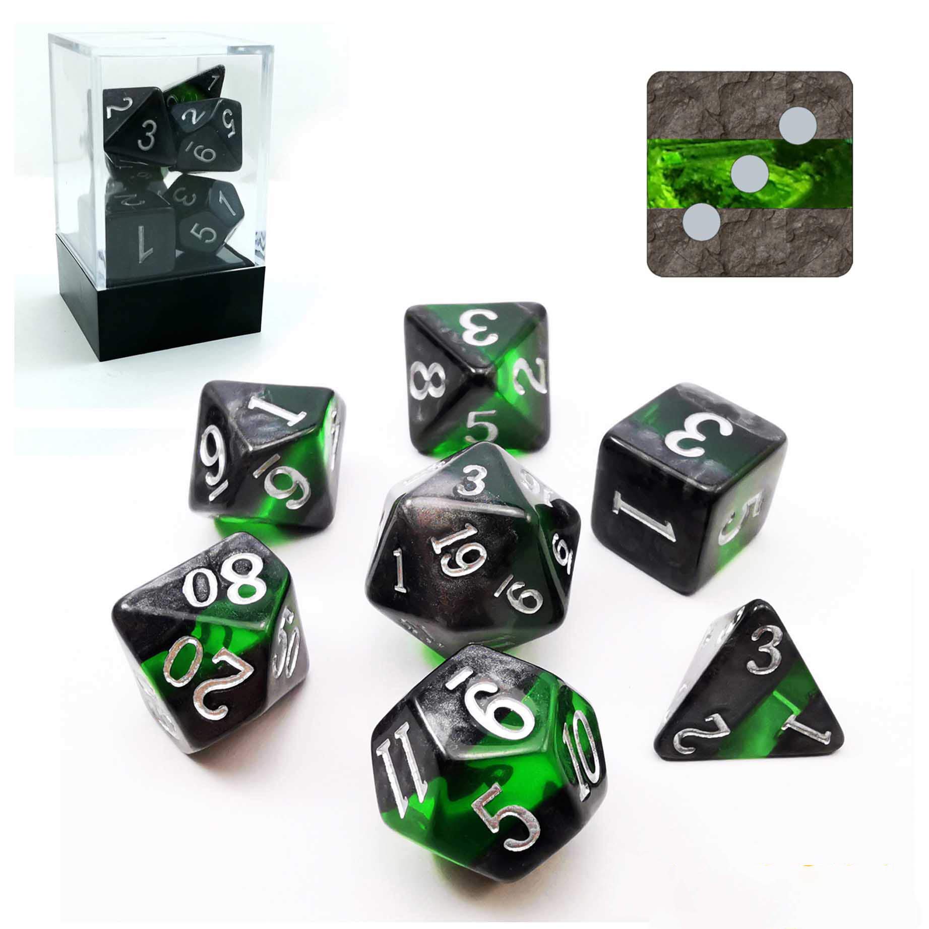 Bescon Mineral Rocks GEM VINES Polyhedral D&D Dice Set of 7, RPG Role Playing Game Dice 7pcs Set of EMERALD