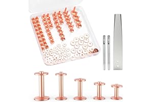 Funria 50Sets Copper Rivets for Leather 5 Size of Copper Rivets and Burrs Leather Rivets Kit with Install Tool Rivets Fastene