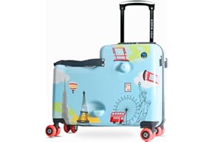 Cegali Itsy Rider 20" Ride-on Suitcase for Kids with Double Spinner Red Wheels (Blue Landmarks)
